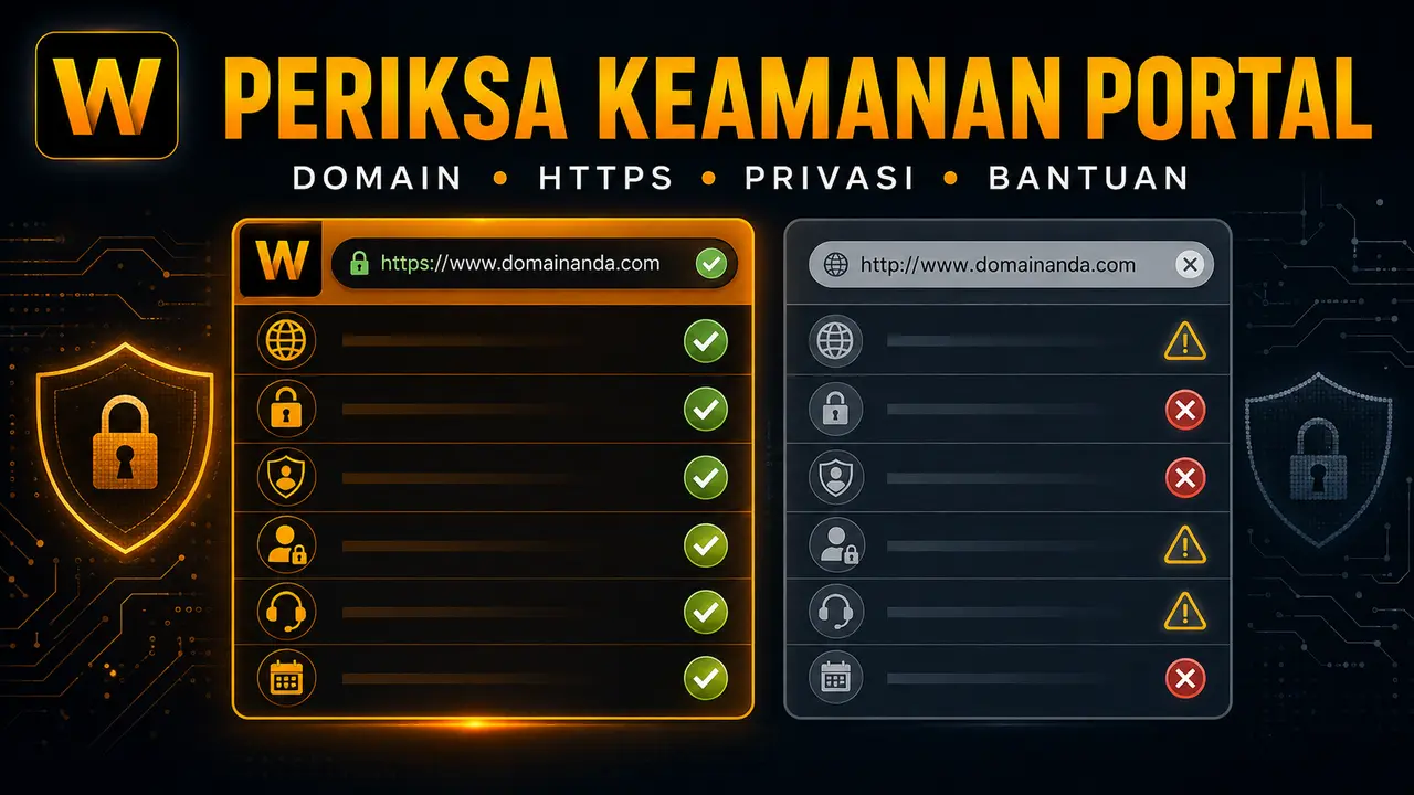 Pemeriksaan keamanan fitur portal WAW4D meliputi domain HTTPS privasi dan bantuan