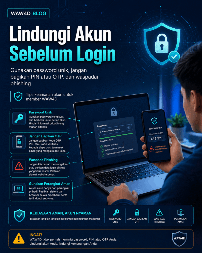 Panduan melindungi akun WAW4D sebelum login dengan password unik OTP aman dan kewaspadaan terhadap phishing